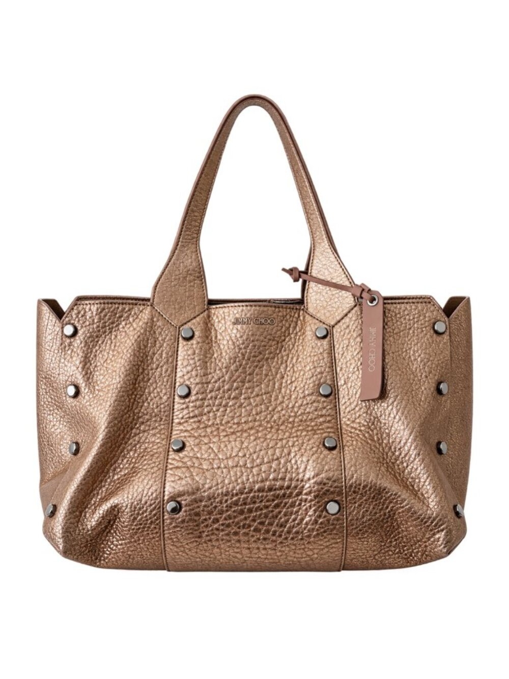 Jimmy Choo Lockett Shopper Leather Tote in Bronze Metallic
